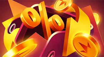 Изображение золотого символа процента в окружении золотых монет, символизирующее кэшбэк-бонус в Гудвин Онлайн-казино.